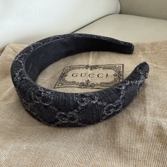 NEW GUCCI Denim Hairband Black Grey 100% Authentic Headband main image 6